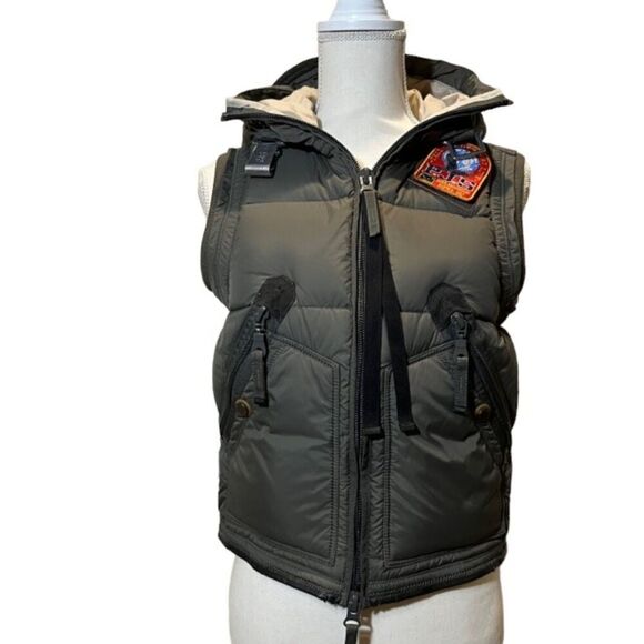 Parajumpers Rare Italian Import Down Vest Hooded Zip Patches Women's Size Small - Picture 1 of 16